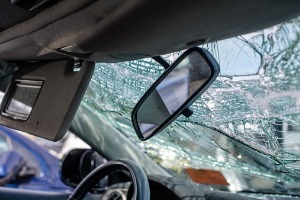 The inside of a car after a car collision, where the driver will need an Auto Accident Attorney in Pekin IL
